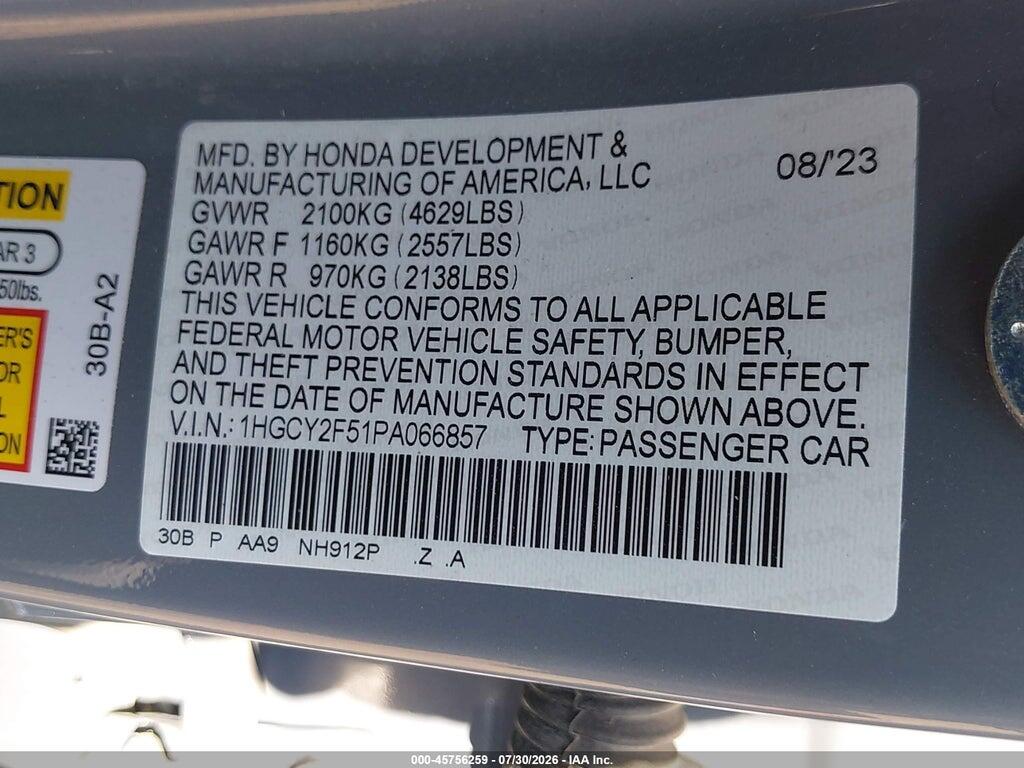 1HGCY2F51PA066857 2023 HONDA ACCORD HYBRID photo no. 9