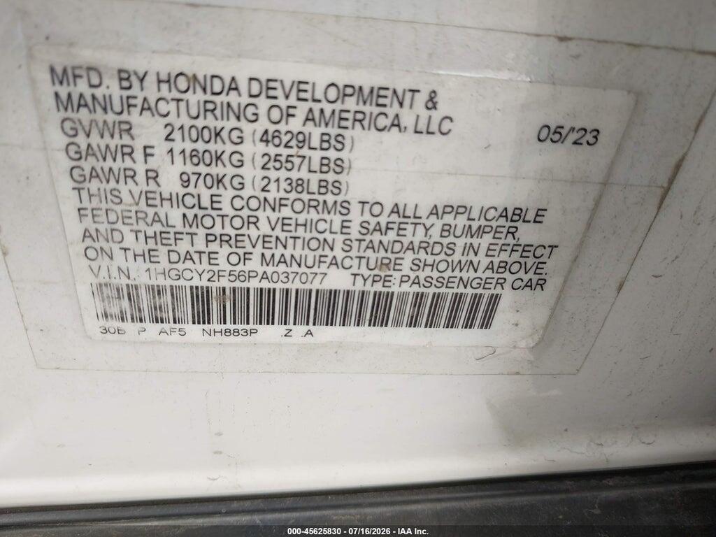 1HGCY2F56PA037077 2023 HONDA ACCORD HYBRID photo no. 9