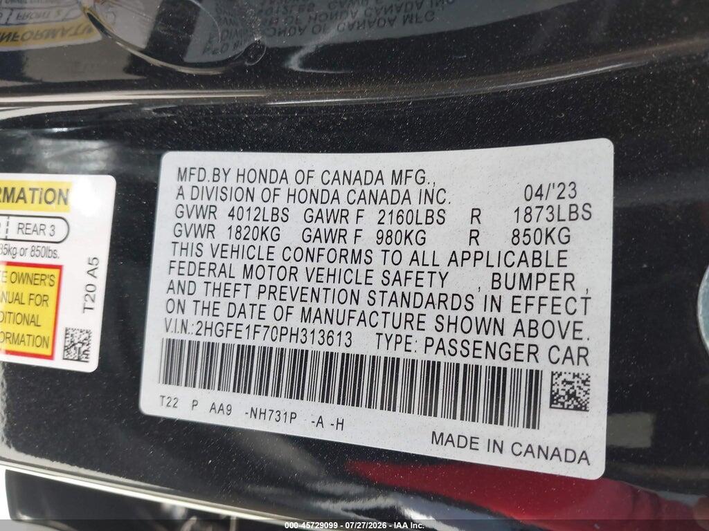 2HGFE1F70PH313613 2023 HONDA CIVIC photo no. 9