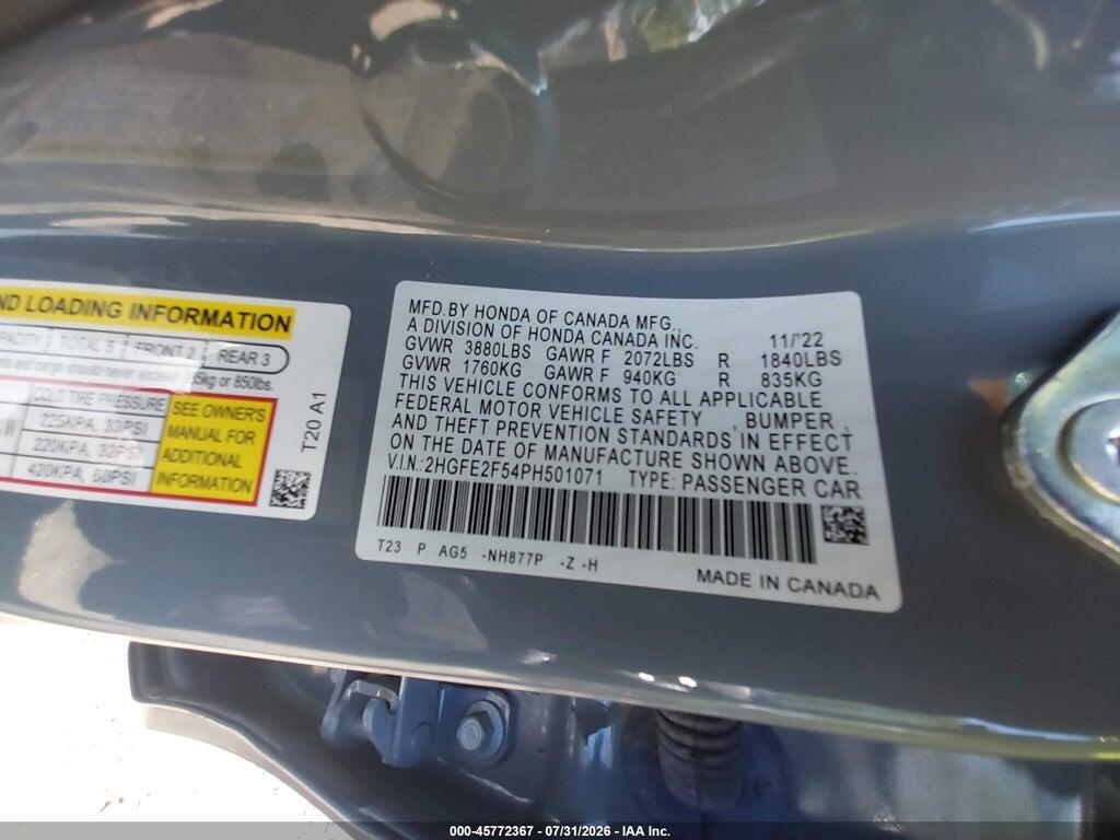 2HGFE2F54PH501071 2023 HONDA CIVIC photo no. 9