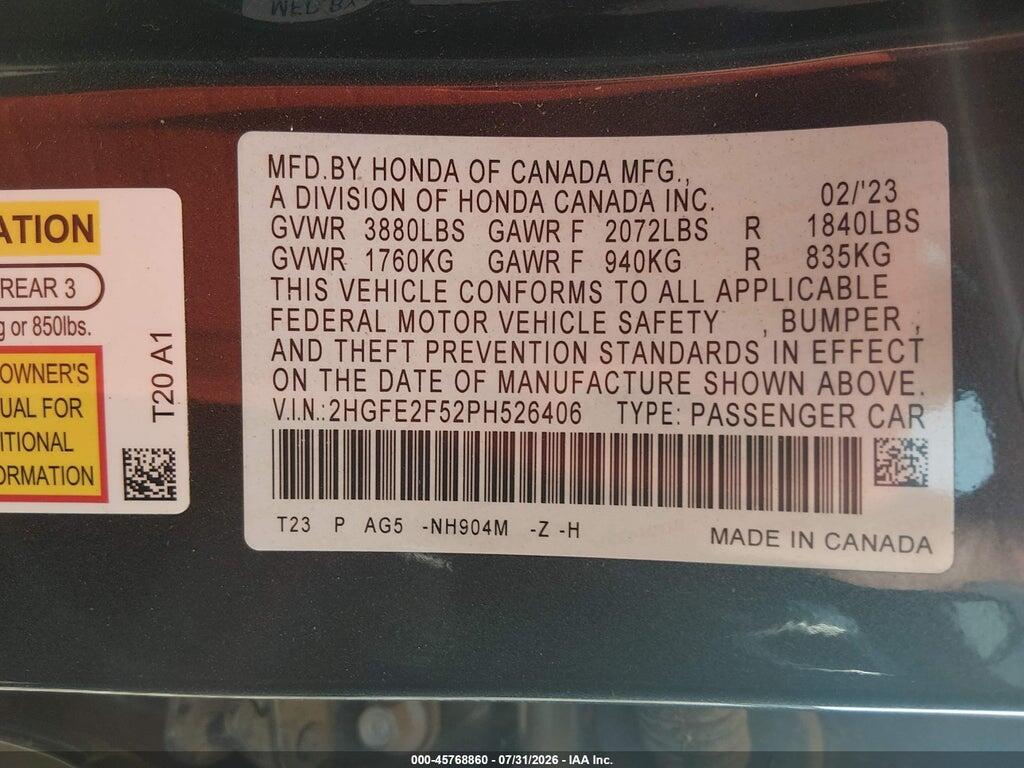2HGFE2F52PH526406 2023 HONDA CIVIC photo no. 9