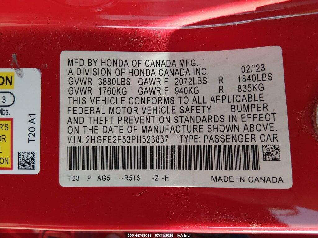 2HGFE2F53PH523837 2023 HONDA CIVIC photo no. 9