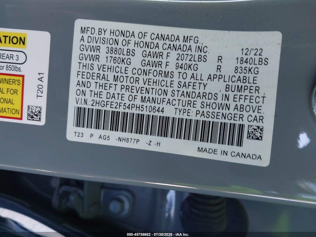 2HGFE2F54PH510644 2023 HONDA CIVIC photo no. 9
