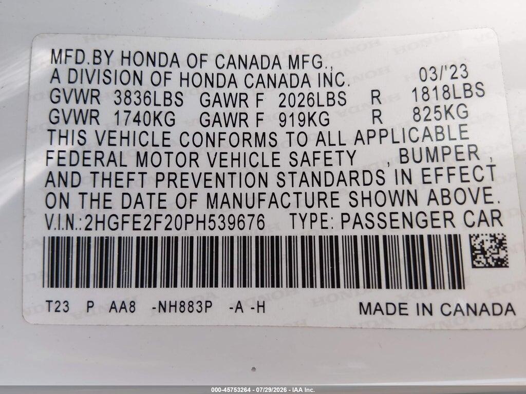 2HGFE2F20PH539676 2023 HONDA CIVIC photo no. 9