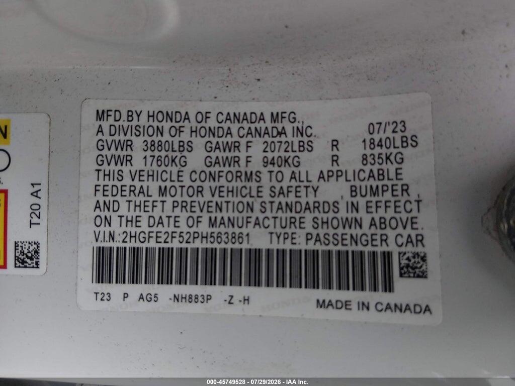 2HGFE2F52PH563861 2023 HONDA CIVIC photo no. 9