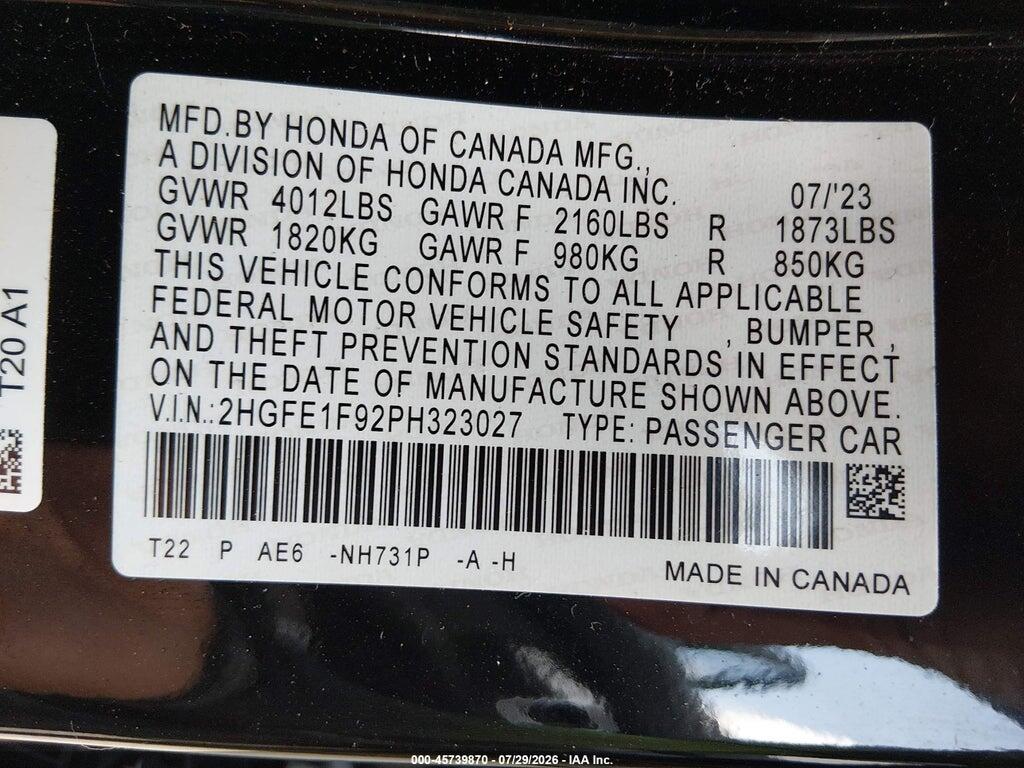 2HGFE1F92PH323027 2023 HONDA CIVIC photo no. 9