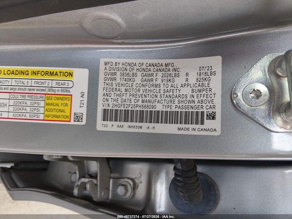 2HGFE2F25PH568090 2023 HONDA CIVIC photo no. 9