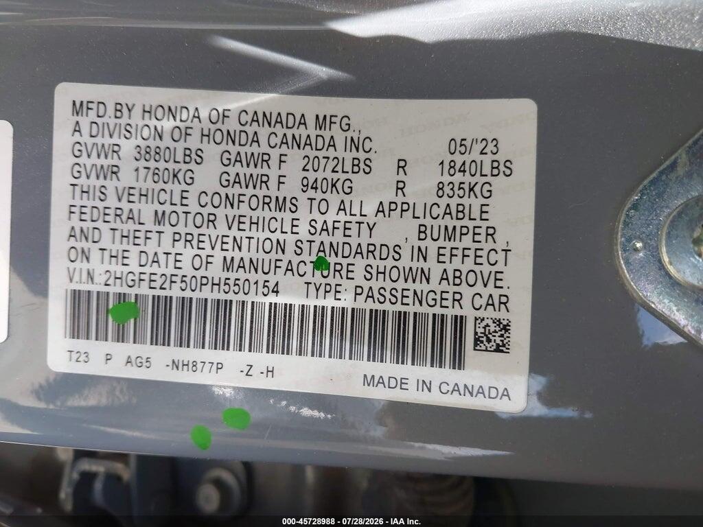 2HGFE2F50PH550154 2023 HONDA CIVIC photo no. 9