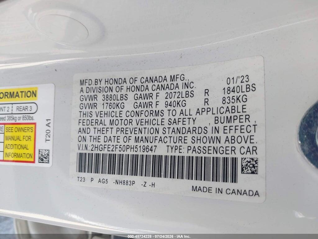 2HGFE2F50PH519647 2023 HONDA CIVIC photo no. 9