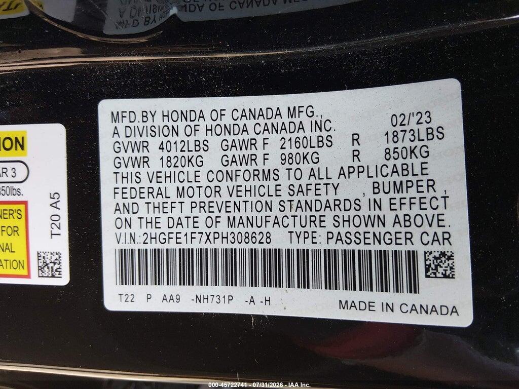 2HGFE1F7XPH308628 2023 HONDA CIVIC photo no. 9