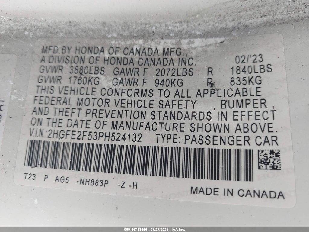 2HGFE2F53PH524132 2023 HONDA CIVIC photo no. 9