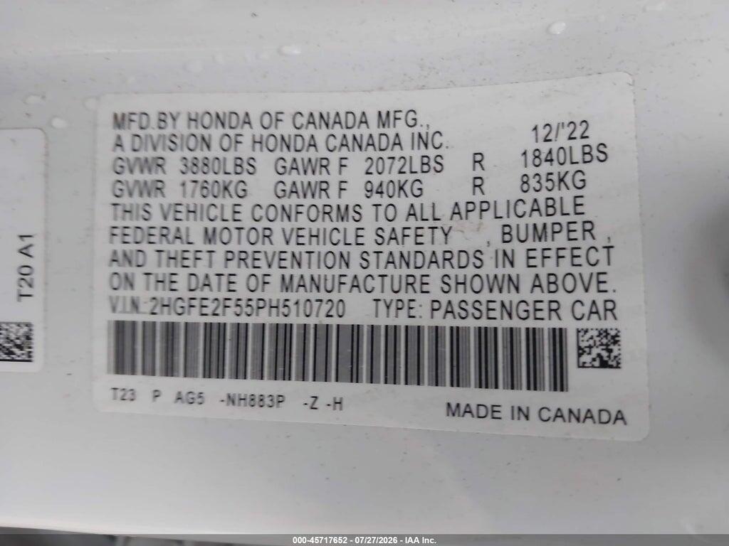 2HGFE2F55PH510720 2023 HONDA CIVIC photo no. 9