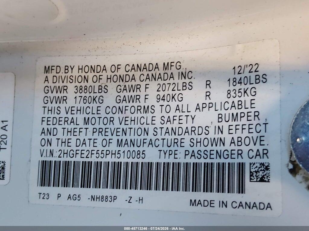 2HGFE2F55PH510085 2023 HONDA CIVIC photo no. 9