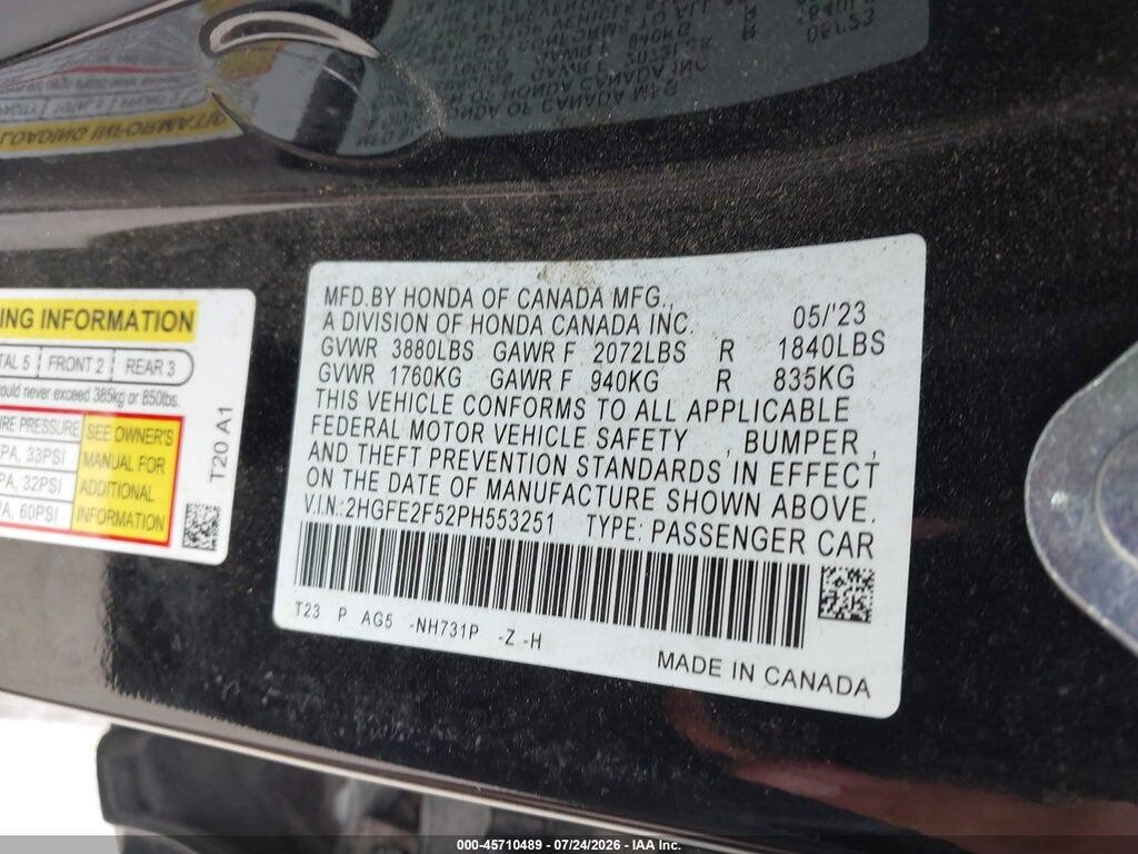 2HGFE2F52PH553251 2023 HONDA CIVIC photo no. 9