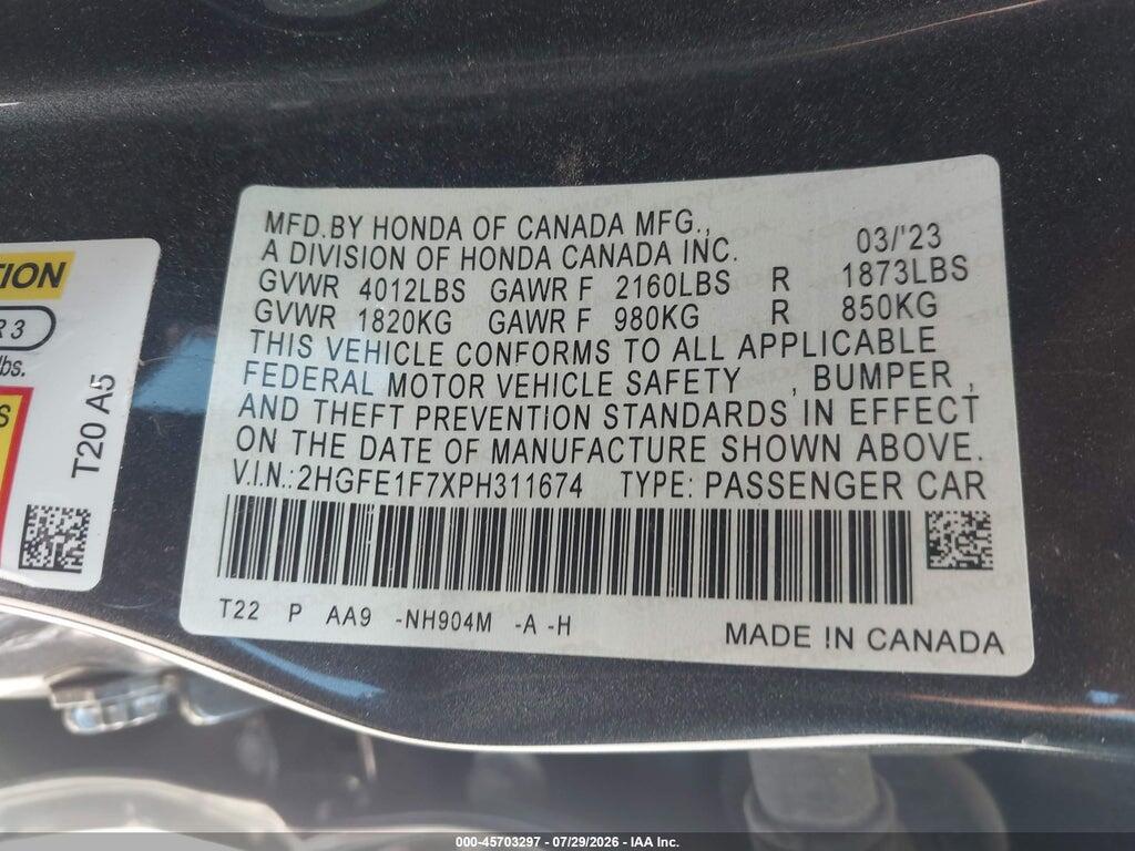 2HGFE1F7XPH311674 2023 HONDA CIVIC photo no. 9