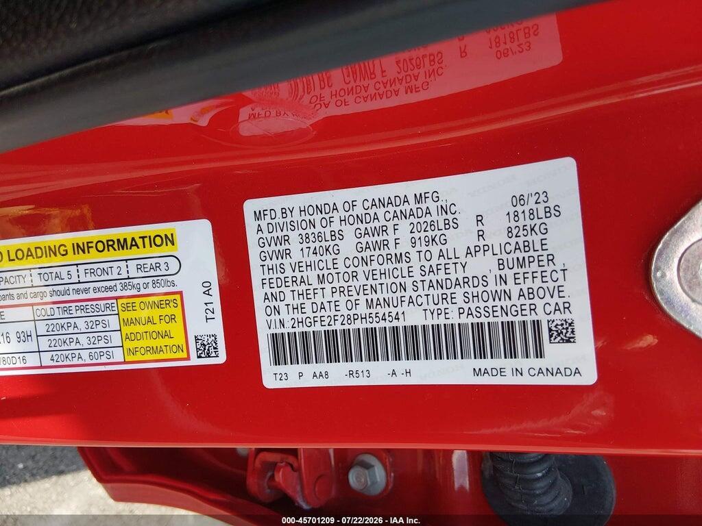 2HGFE2F28PH554541 2023 HONDA CIVIC photo no. 9