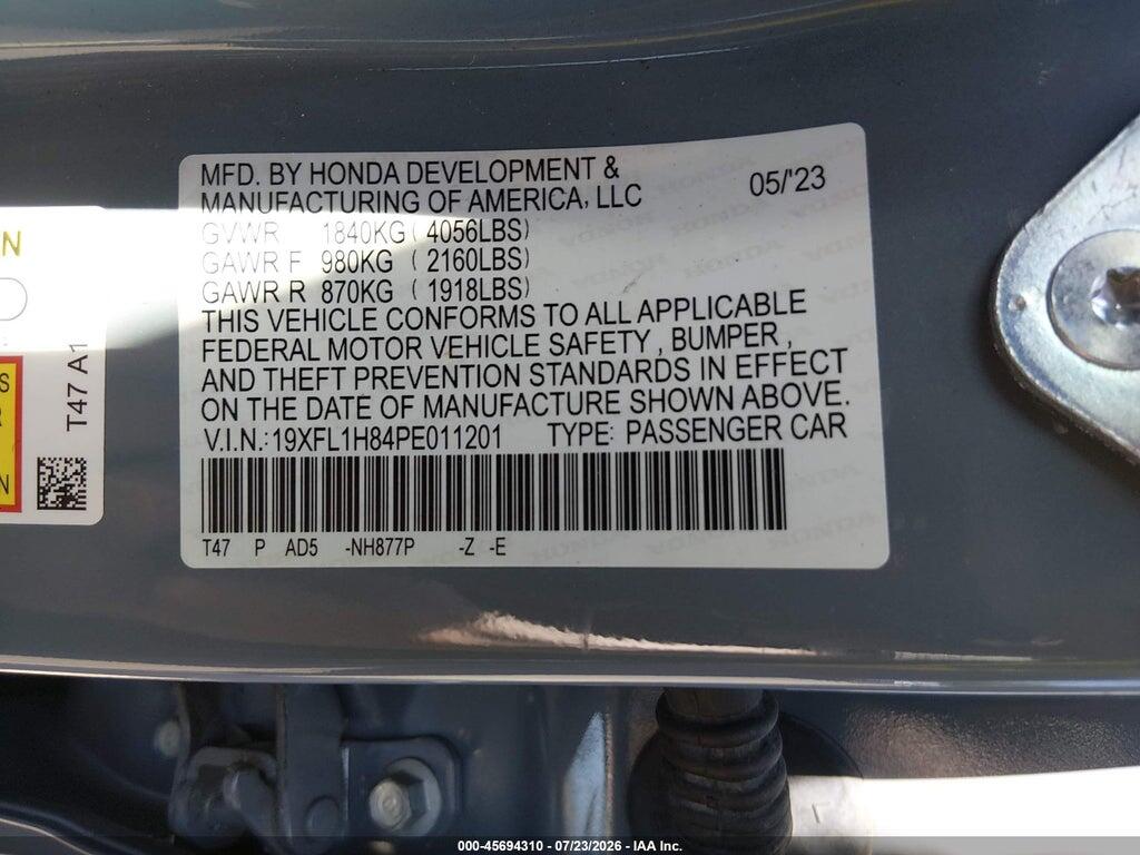 19XFL1H84PE011201 2023 HONDA CIVIC photo no. 9