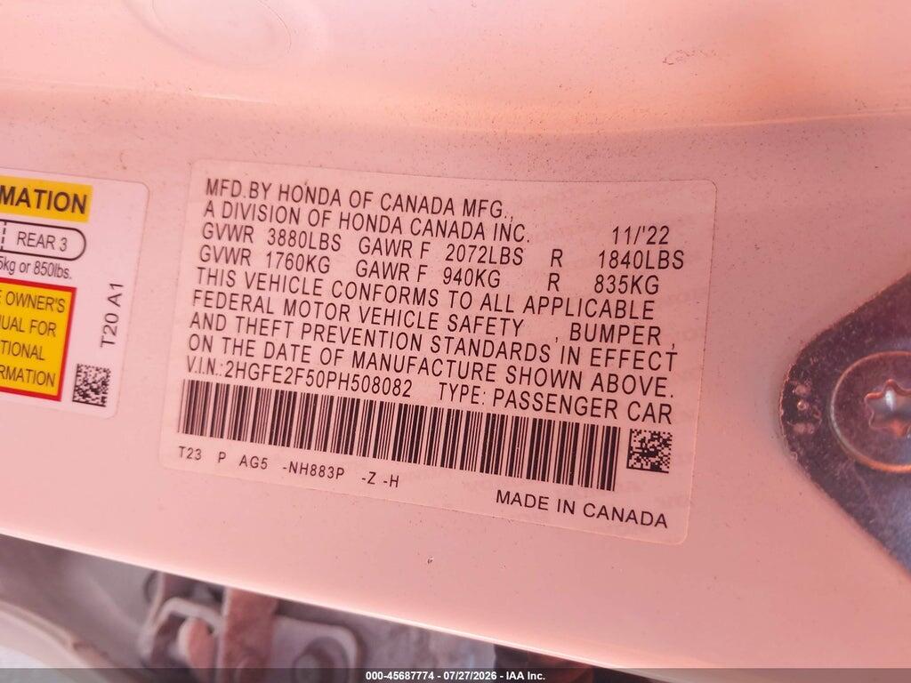 2HGFE2F50PH508082 2023 HONDA CIVIC photo no. 9