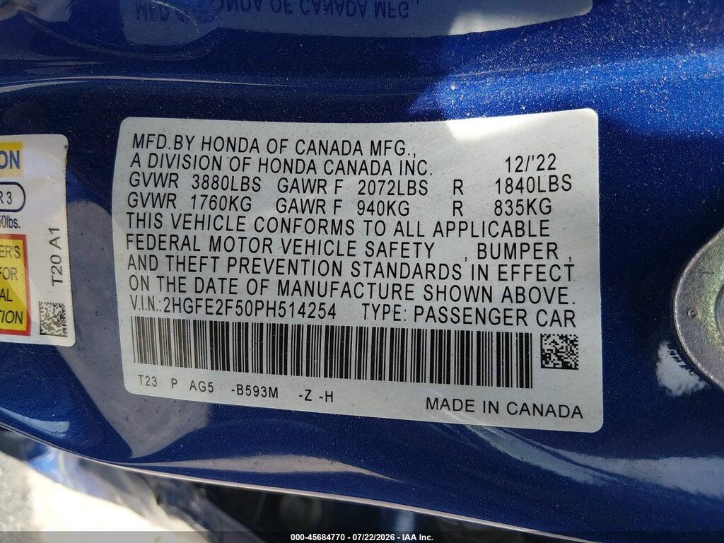 2HGFE2F50PH514254 2023 HONDA CIVIC photo no. 9