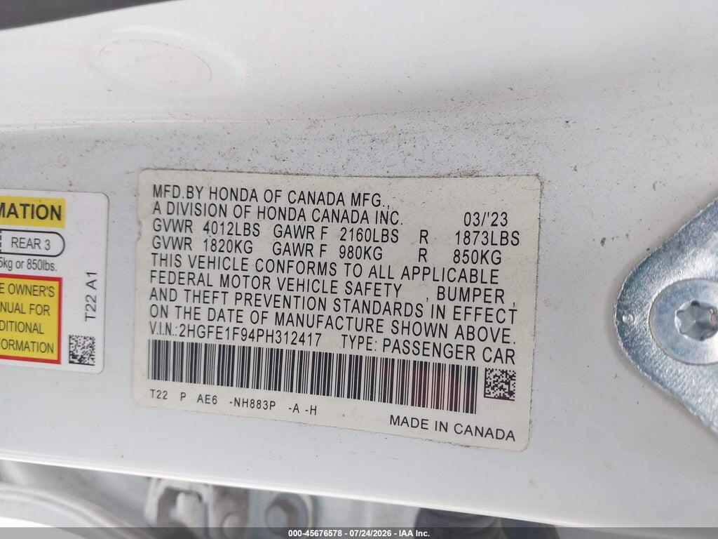2HGFE1F94PH312417 2023 HONDA CIVIC photo no. 9