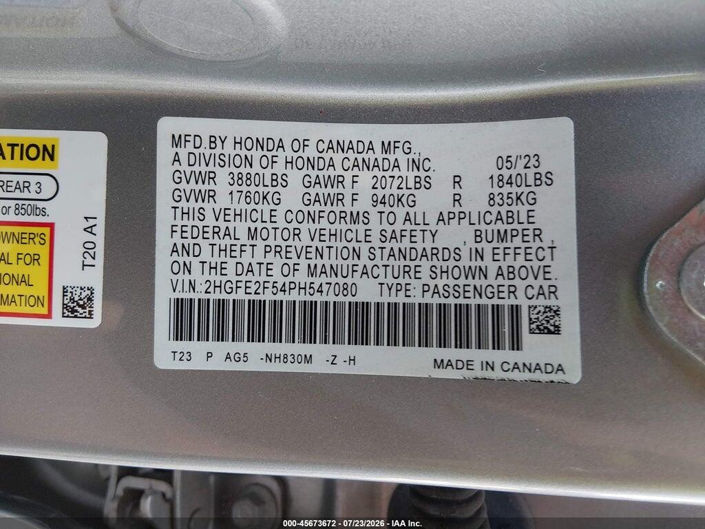 2HGFE2F54PH547080 2023 HONDA CIVIC photo no. 9
