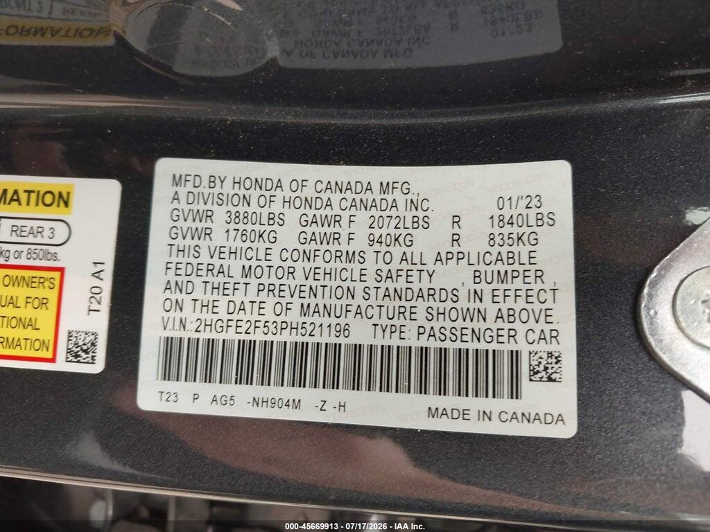 2HGFE2F53PH521196 2023 HONDA CIVIC photo no. 9