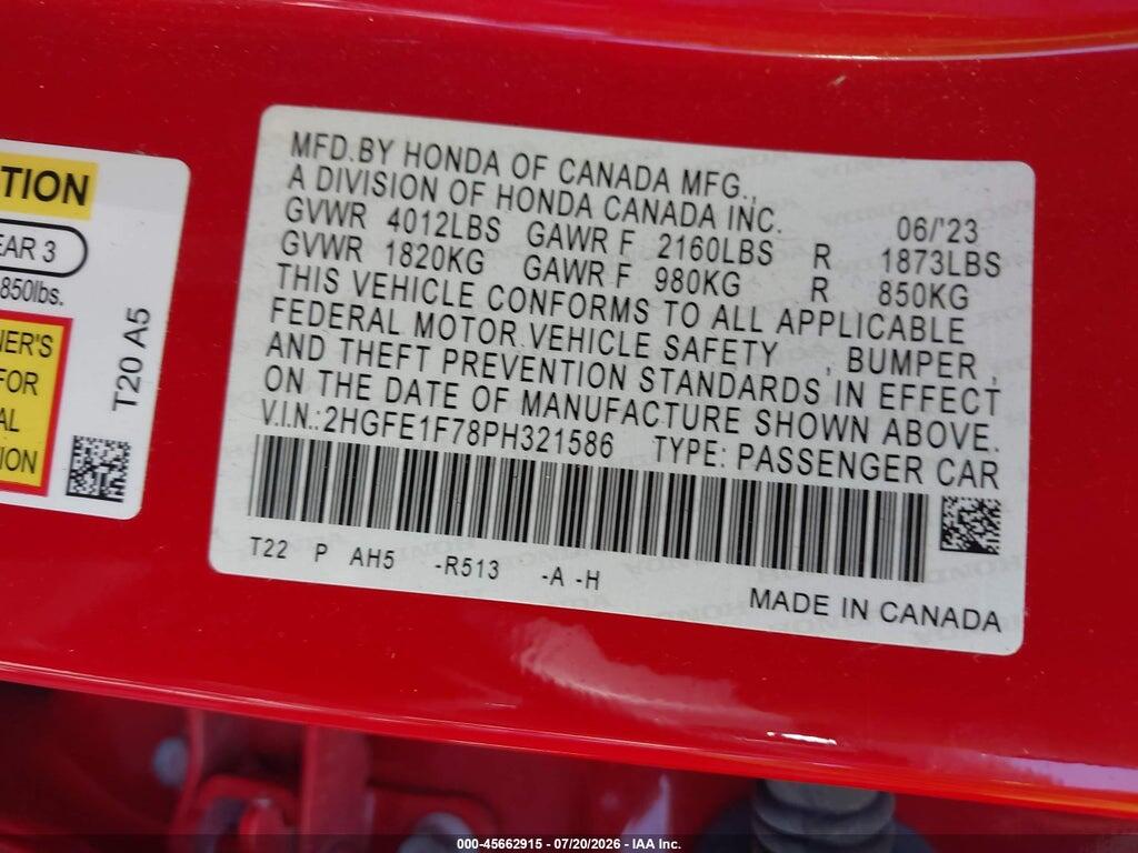 2HGFE1F78PH321586 2023 HONDA CIVIC photo no. 9