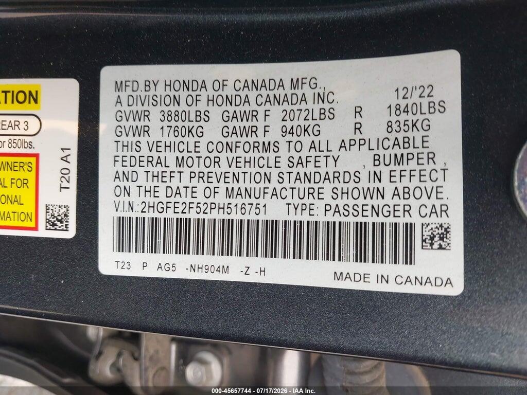 2HGFE2F52PH516751 2023 HONDA CIVIC photo no. 9