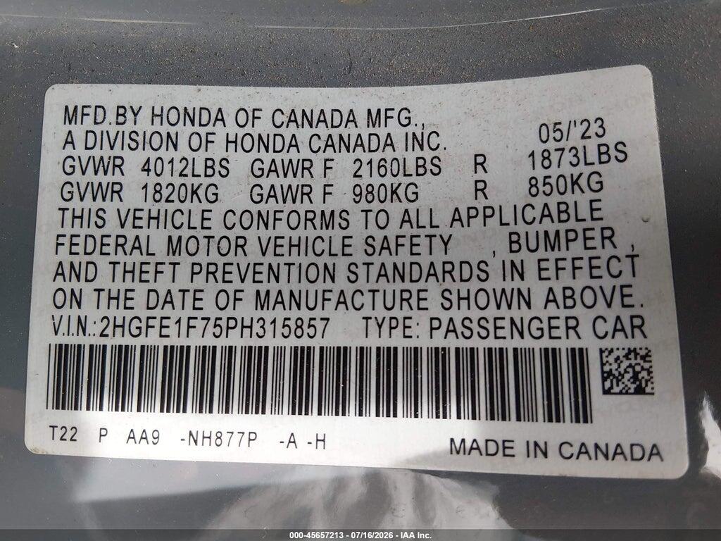 2HGFE1F75PH315857 2023 HONDA CIVIC photo no. 9