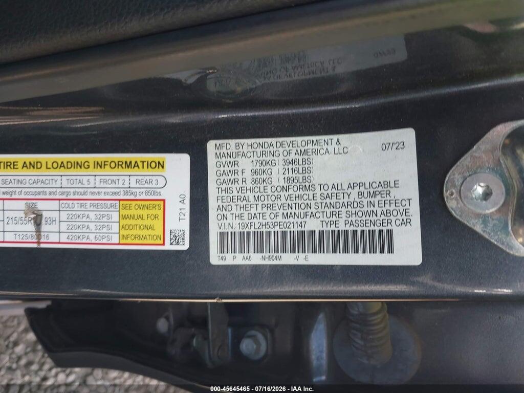 19XFL2H53PE021147 2023 HONDA CIVIC photo no. 9