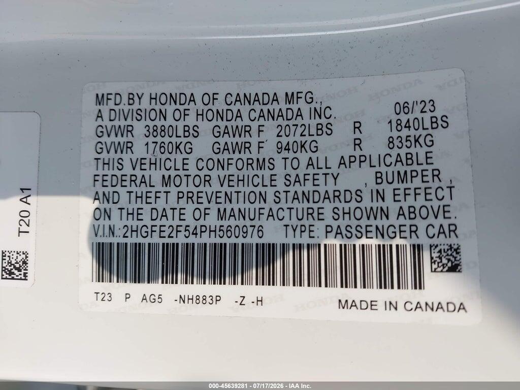 2HGFE2F54PH560976 2023 HONDA CIVIC photo no. 9