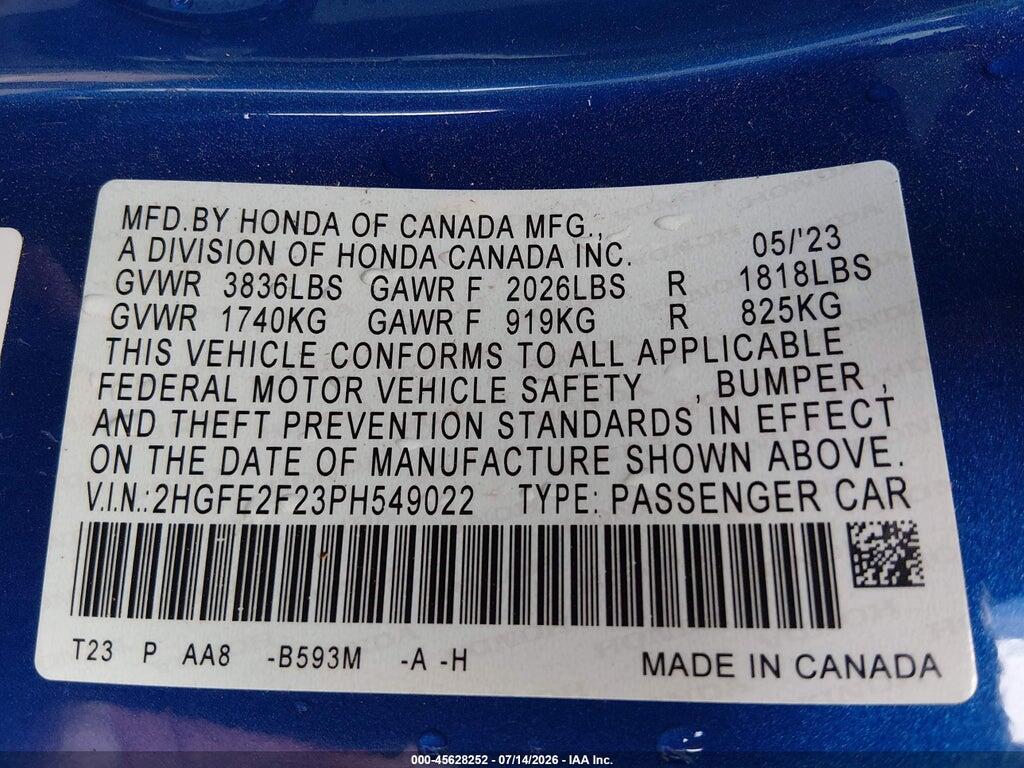 2HGFE2F23PH549022 2023 HONDA CIVIC photo no. 9