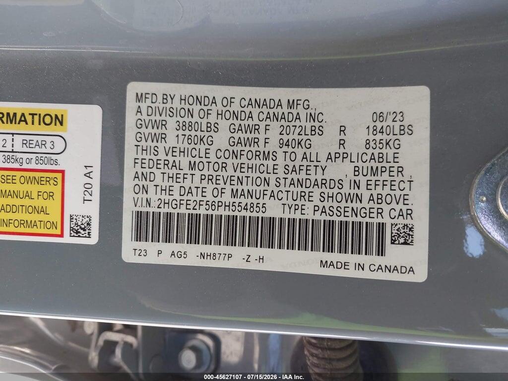 2HGFE2F56PH554855 2023 HONDA CIVIC photo no. 9