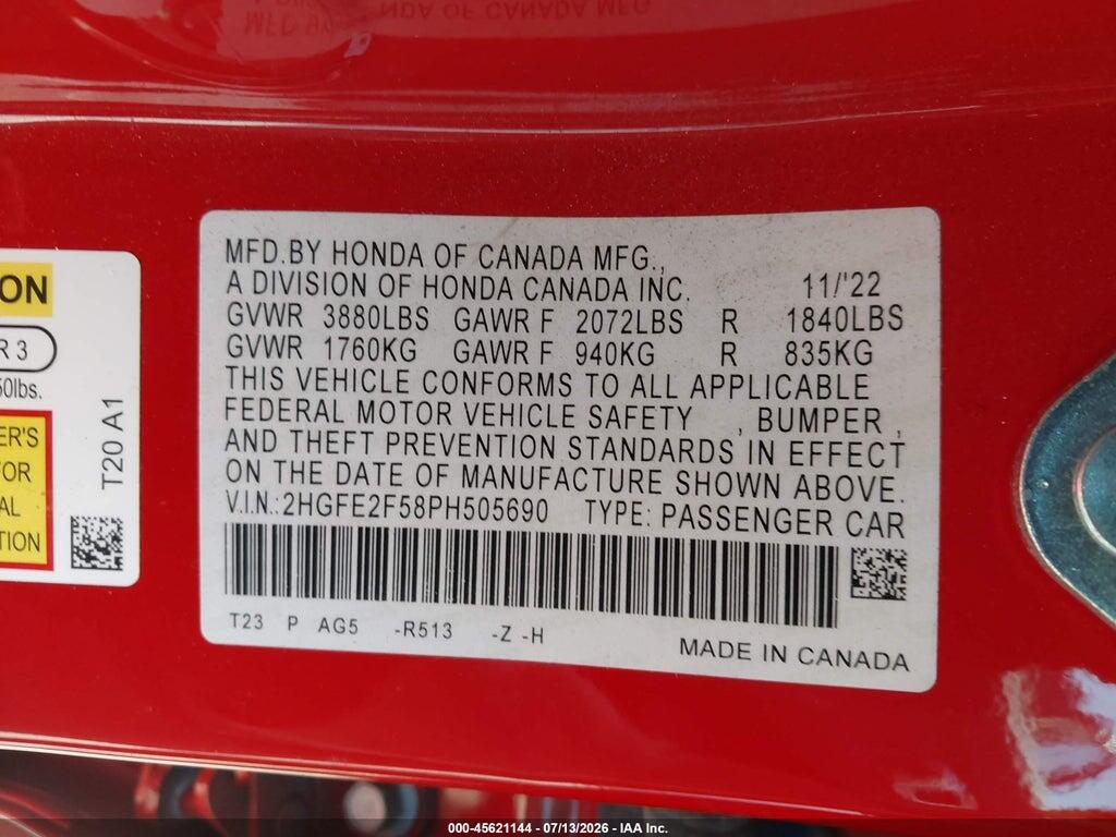 2HGFE2F58PH505690 2023 HONDA CIVIC photo no. 9