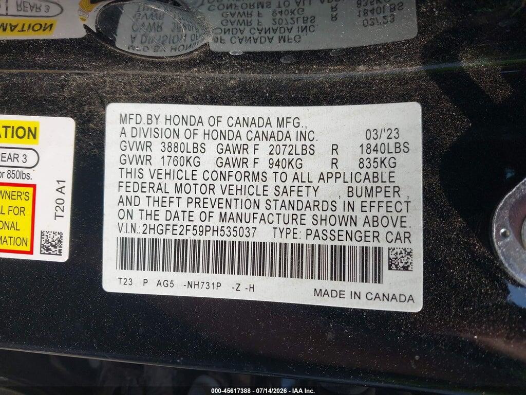 2HGFE2F59PH535037 2023 HONDA CIVIC photo no. 9