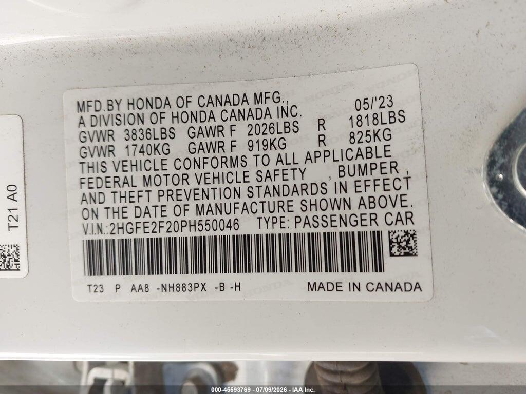 2HGFE2F20PH550046 2023 HONDA CIVIC photo no. 9