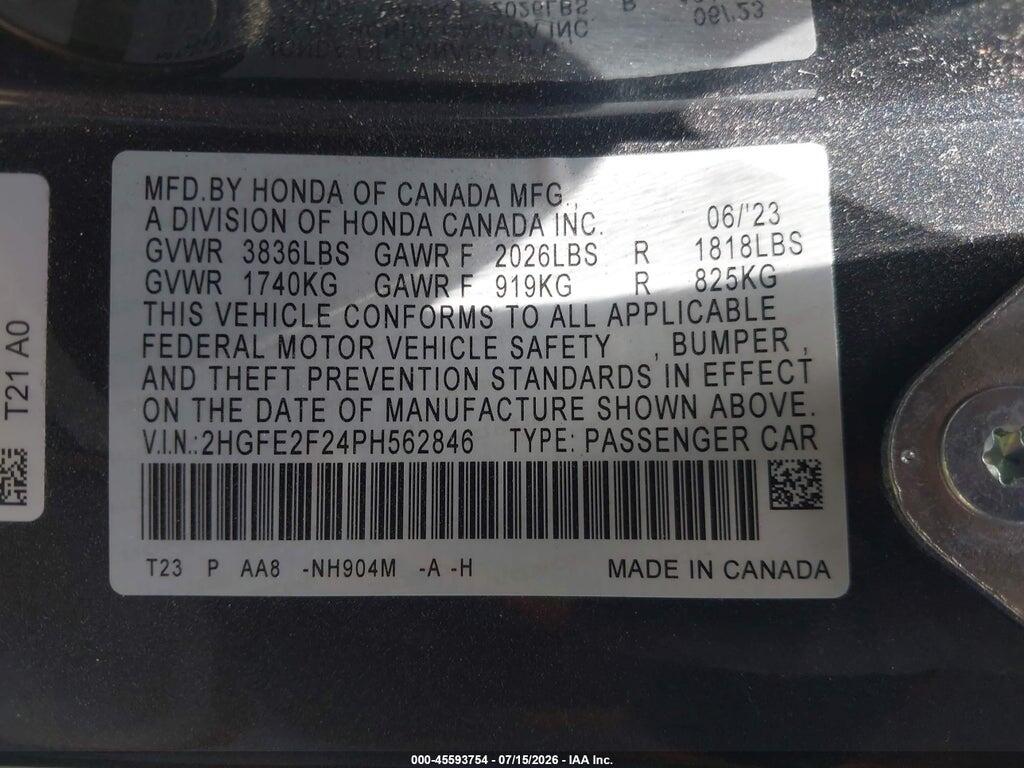 2HGFE2F24PH562846 2023 HONDA CIVIC photo no. 9