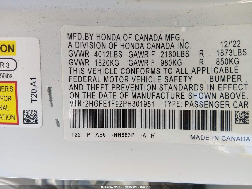 2HGFE1F92PH301951 2023 HONDA CIVIC photo no. 9