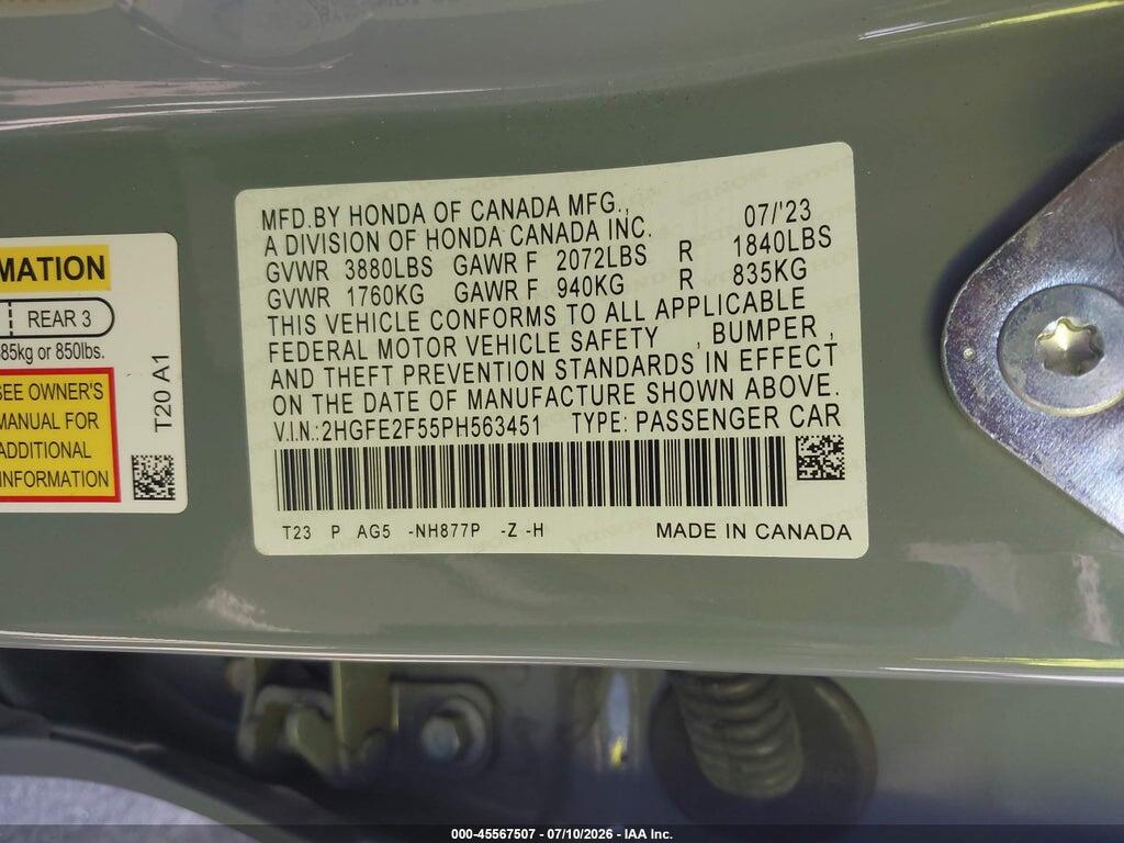 2HGFE2F55PH563451 2023 HONDA CIVIC photo no. 9
