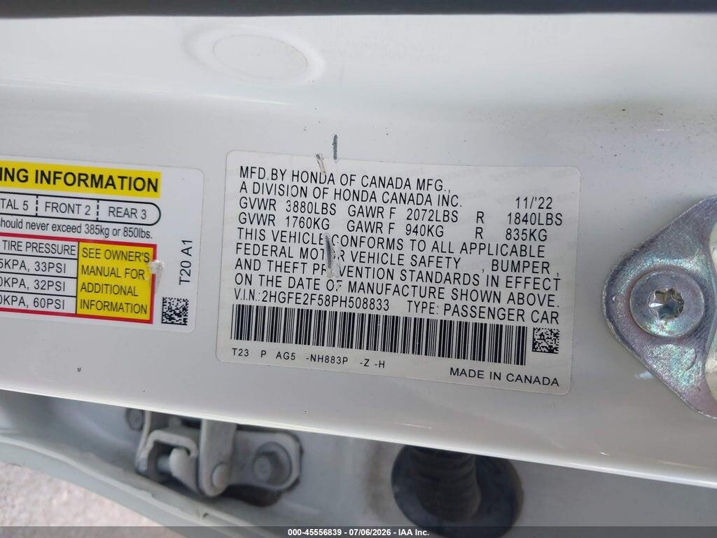 2HGFE2F58PH508833 2023 HONDA CIVIC photo no. 9