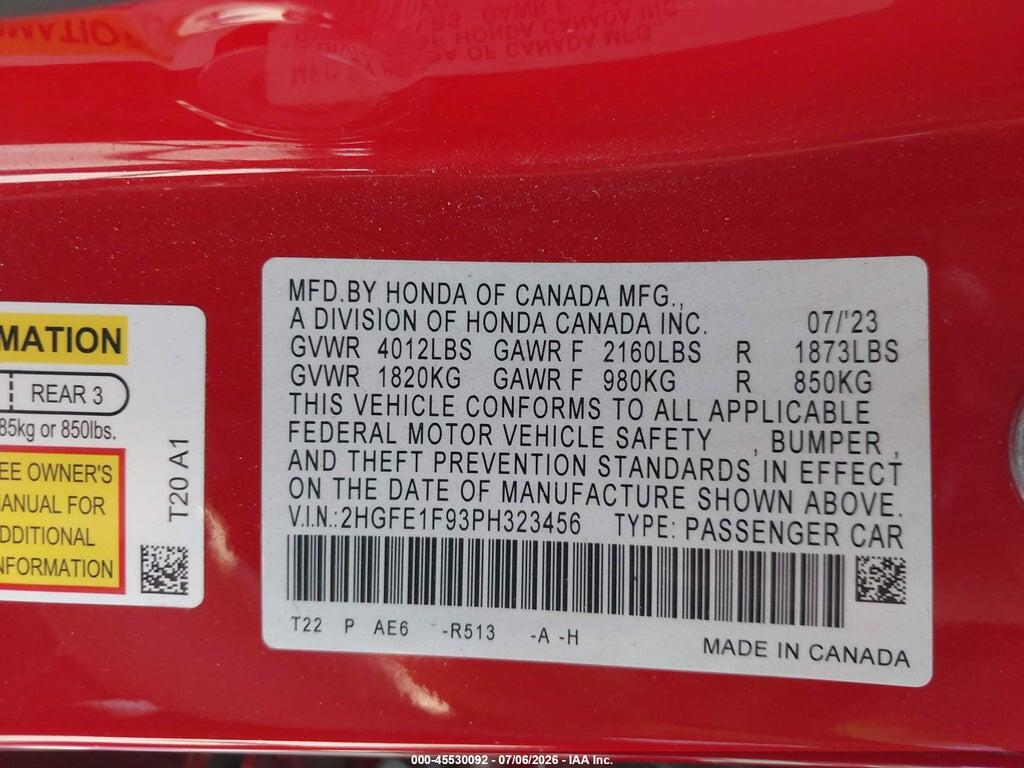 2HGFE1F93PH323456 2023 HONDA CIVIC photo no. 9