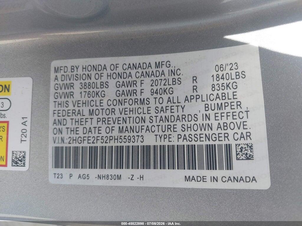 2HGFE2F52PH559373 2023 HONDA CIVIC photo no. 9