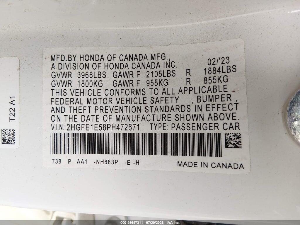 2HGFE1E58PH472671 2023 HONDA CIVIC SI photo no. 9