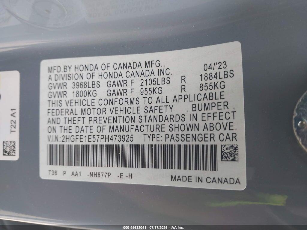 2HGFE1E57PH473925 2023 HONDA CIVIC SI photo no. 9