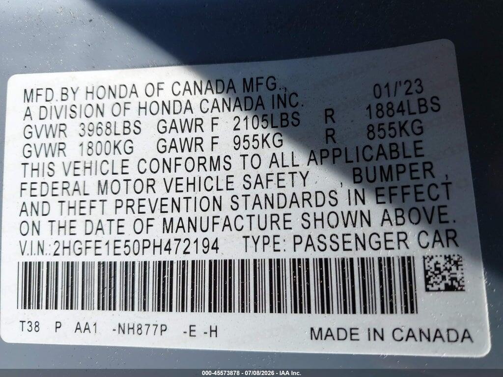 2HGFE1E50PH472194 2023 HONDA CIVIC SI photo no. 9