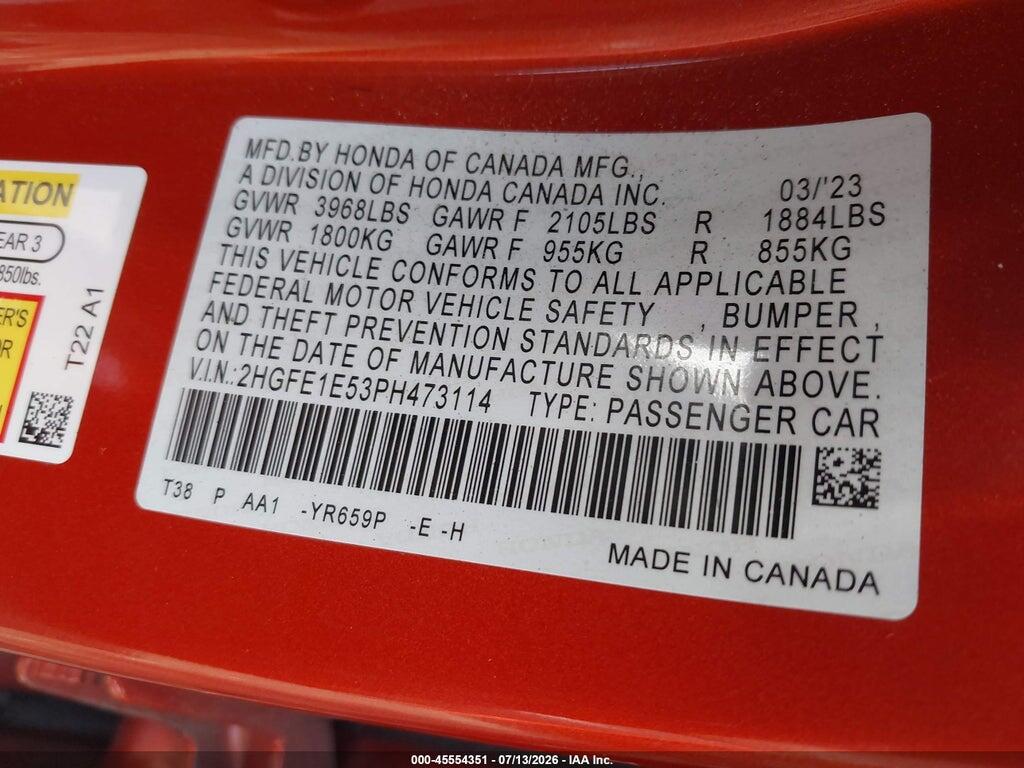 2HGFE1E53PH473114 2023 HONDA CIVIC SI photo no. 9