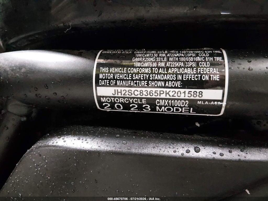 JH2SC8365PK201588 2023 HONDA CMX1100 photo no. 10