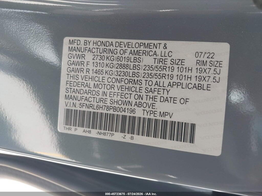 5FNRL6H78PB004196 2023 HONDA ODYSSEY photo no. 9