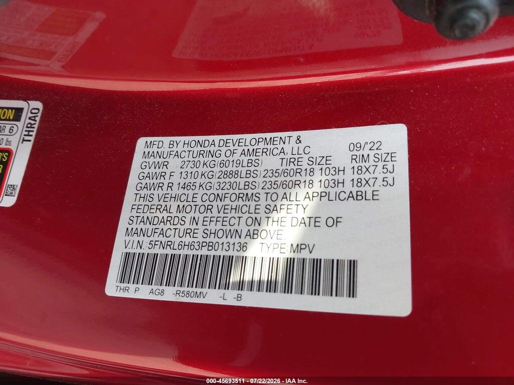 5FNRL6H63PB013136 2023 HONDA ODYSSEY photo no. 9