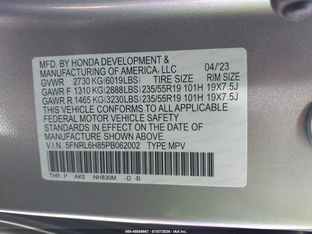 5FNRL6H85PB062002 2023 HONDA ODYSSEY photo no. 9
